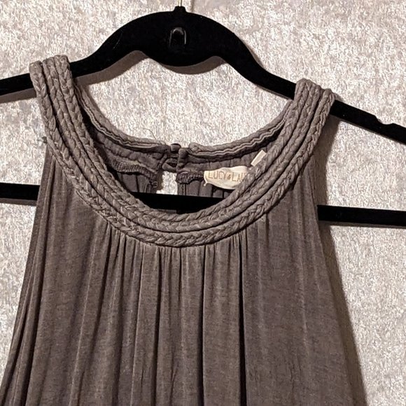 Lucy & Laurel Long Distressed Grey Tank with a Braided Neckline EUC - Picture 4 of 9